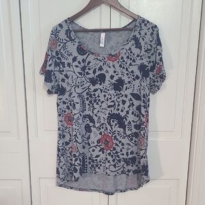 LuLaRoe Floral Short Sleeve Tee - Gray Navy and Red